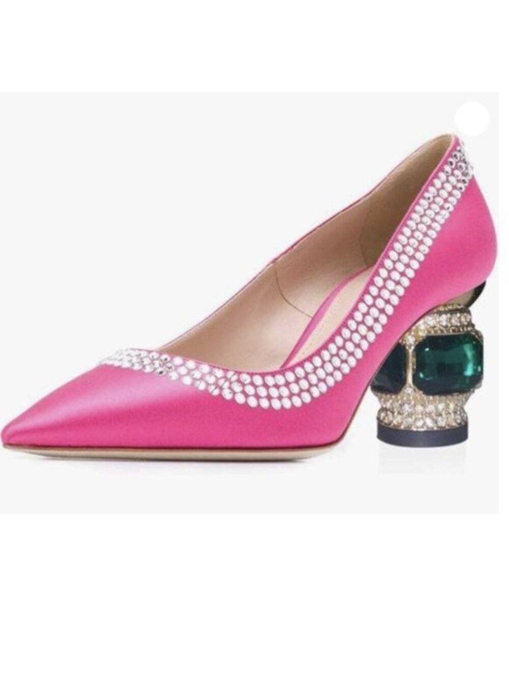 FSJ Women Bridal Pointed Toe Chunky Block Low Heel Crystal Pumps ,Pink Shoes